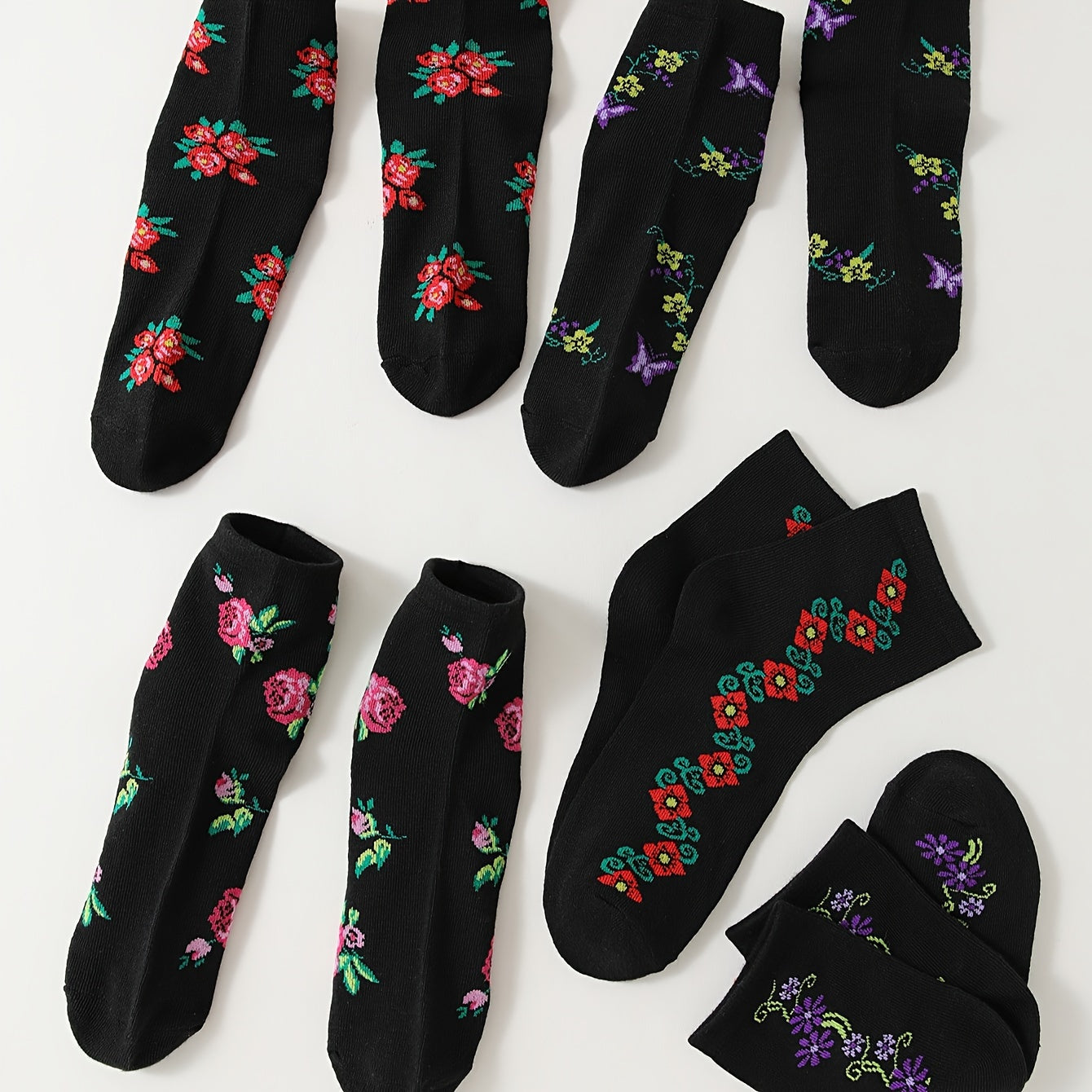 5 Pairs Floral Print Socks Women's Mid Tube Stockings Comfy & Breathable