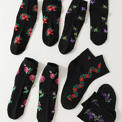 5 Pairs Floral Print Socks Women's Mid Tube Stockings Comfy & Breathable