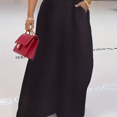 Solid Pleated Wide Leg Pants Dual Pockets High Waisted Pants