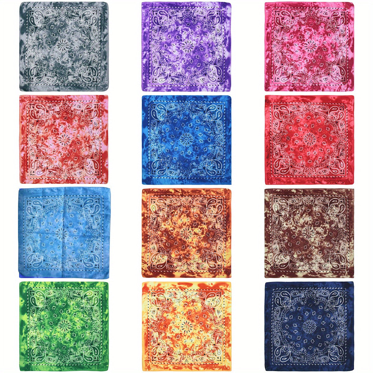 12 Pack Tie Dye Bandana Cotton Bandanas Cowboy Paisley Handkerchiefs