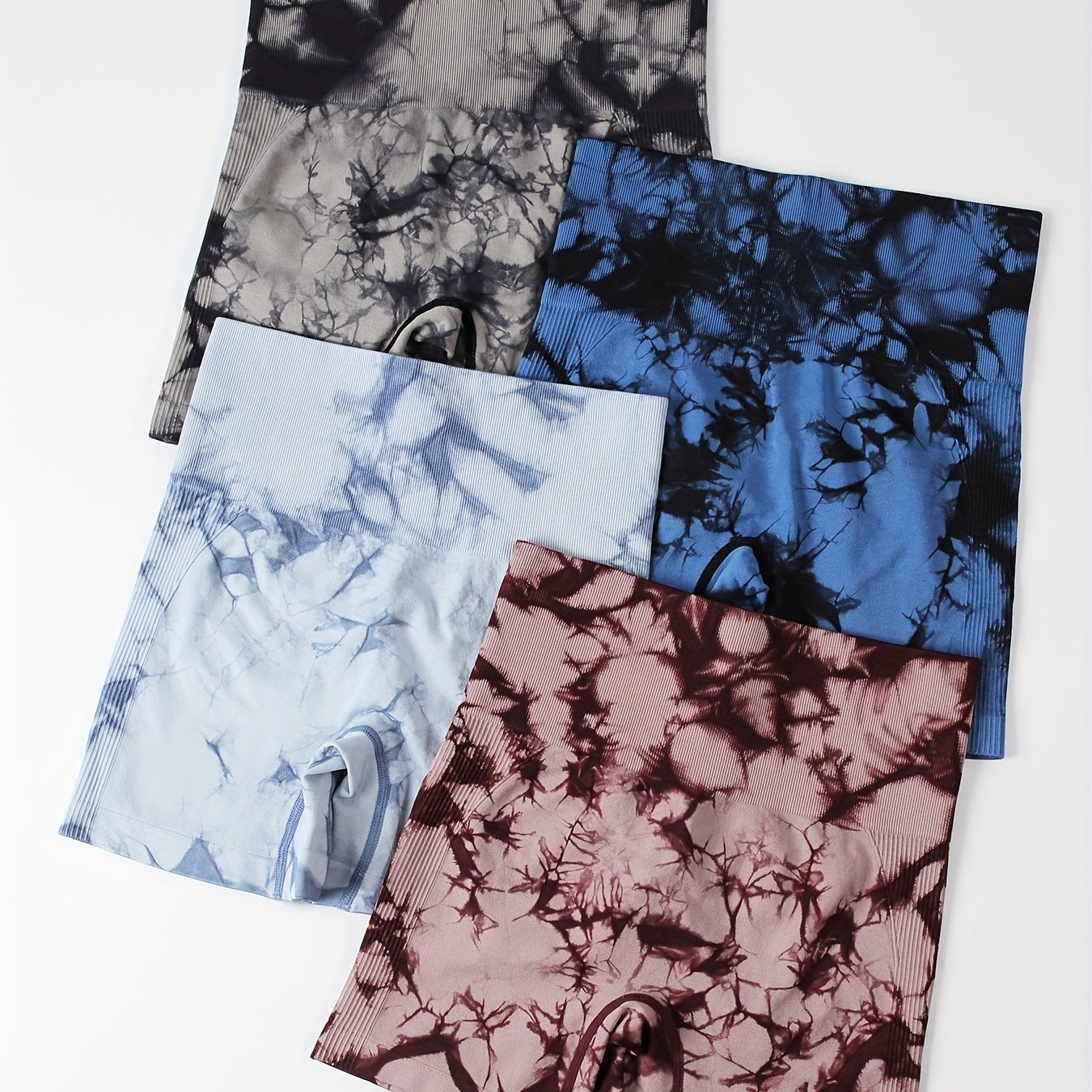 4pcs Tie Dye Biker Shorts High Elasticity for Gym Sessions