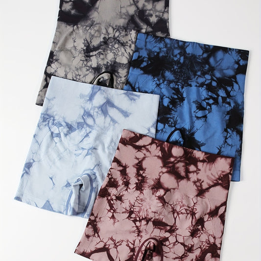 4pcs Tie Dye Biker Shorts High Elasticity for Gym Sessions