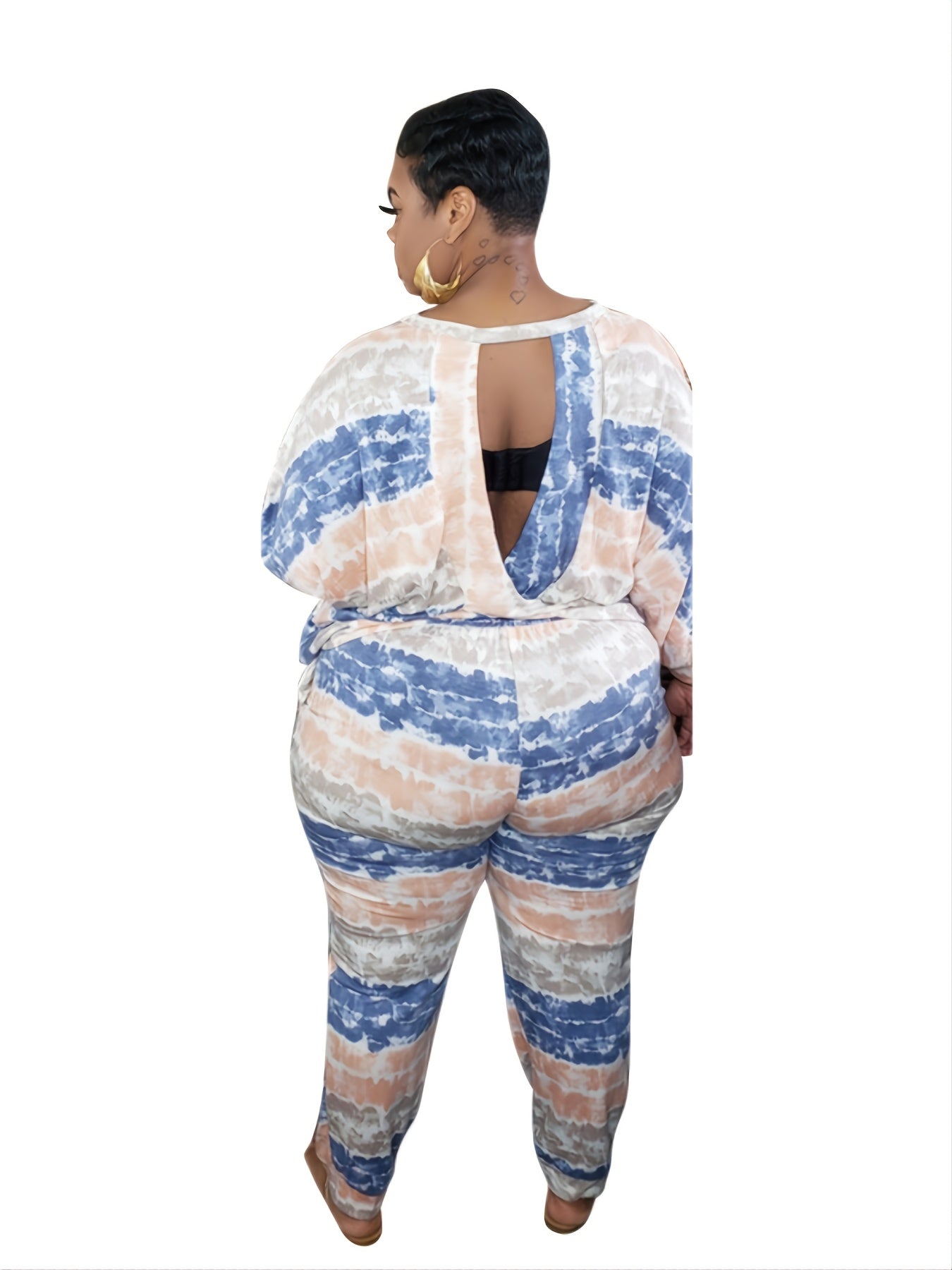 Print Long Sleeve Top & Pant Set Women's Plus Medium Stretch Set