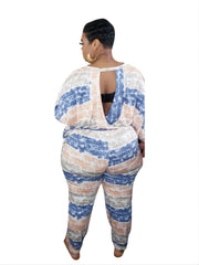 Print Long Sleeve Top & Pant Set Women's Plus Medium Stretch Set