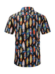 Surfboard Print Hawaiian Shirt Men s Casual Short Sleeve Summer Resort Top
