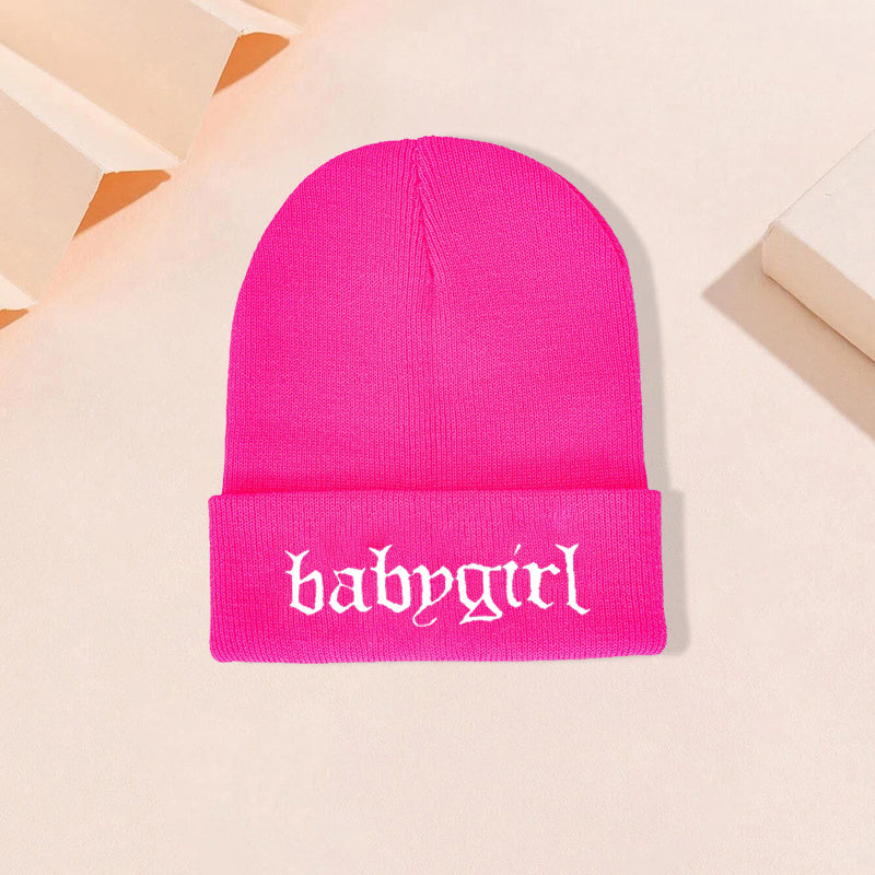 Babygirl Slogan Knitted Hat Embroidered Acrylic Knit Beanie Cap Man Unisex