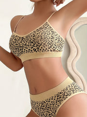Leopard Print Bra & Panties Set Full Coverage Lingerie
