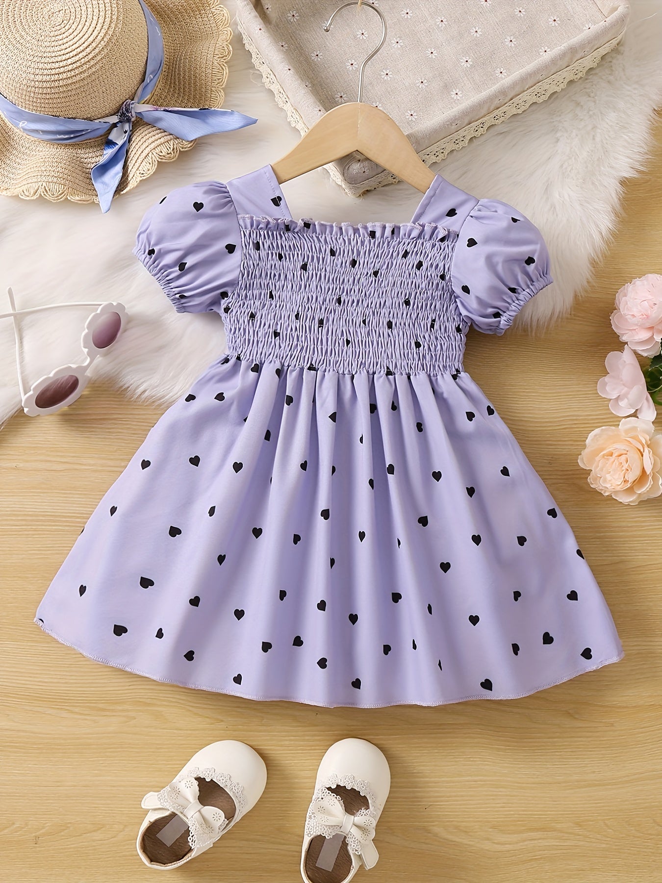 Heart Print Tunic Dress for Girls - Party Birthday Outfit