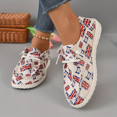 Women's Flag Pattern Boat Shoes Lace Up Slip on Canvas Shoes