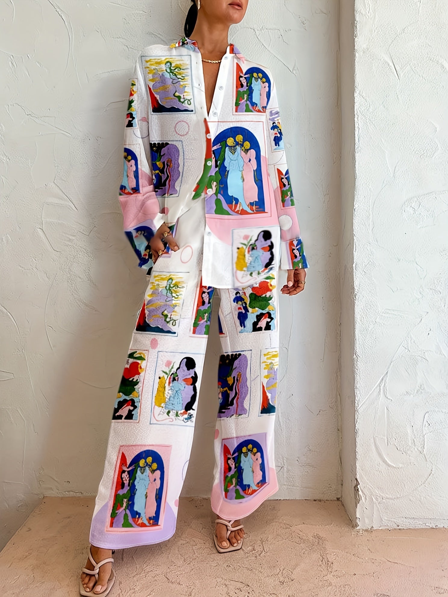 Painting Print Shirt & Pants Outfits 2 Piece Set