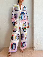 Painting Print Shirt & Pants Outfits 2 Piece Set