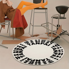 Modern Round Area Rug Ultra Durable Rugs Letter Print Non Slip Floor Mat