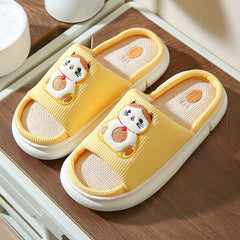 Women's Animal Printed Slippers Open Toe Non-Slip Linen Slide Shoes