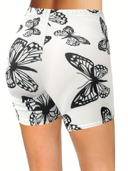 Butterfly Print High Waist Yoga Shorts for Women