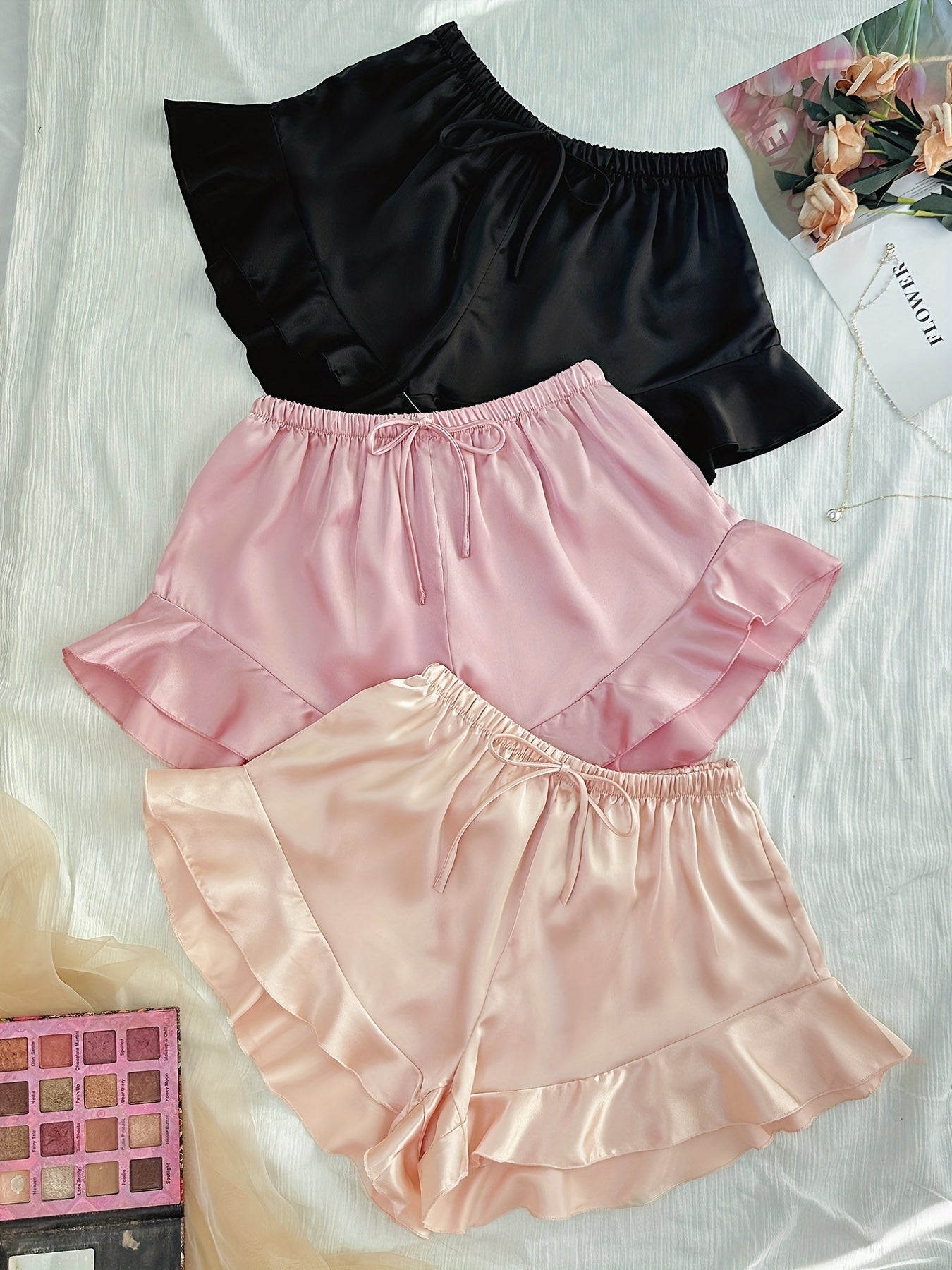 Ruffle Satin Sleep Shorts Women's Loungewear