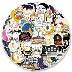 64pcs Ramadan Stickers Vinyl Waterproof Cartoon Decals Scrapbook Journaling
