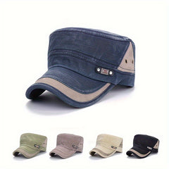 Men's Distressed Vintage Military Flat Top Sun Hat