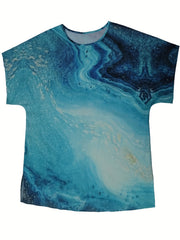 Marble Print Drop Shoulder Short Sleeve Top