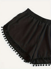 Vacay Shorts Women's Plus Elastic Pompom Trim Stretch Shorts