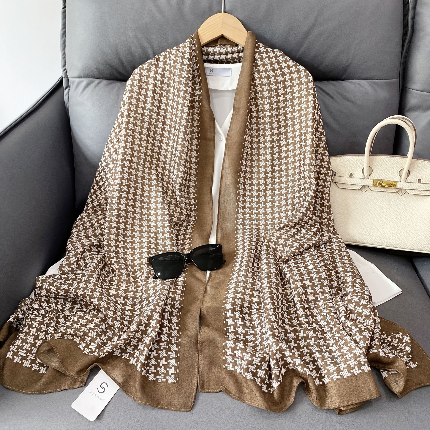 Geometric Pattern Wide Shawl Polyester Scarf