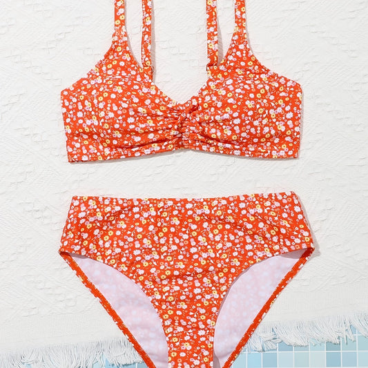 Girls Floral Bikini Set Cami Top & Briefs Beach Vacation