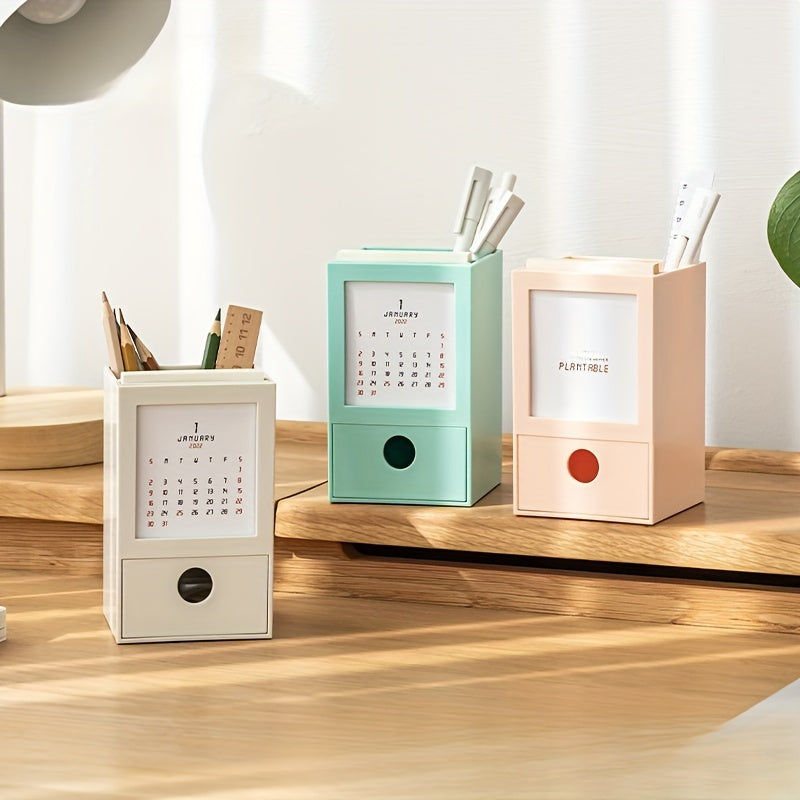 Creative Pen Holder Desk Calendar Office Desktop Storage Box