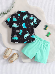 Cute Dino Print Shirt & Shorts Set for Summer Parties
