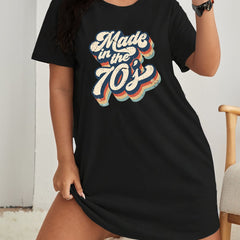 '70s' Letter Print Short Sleeve Sleep Dress