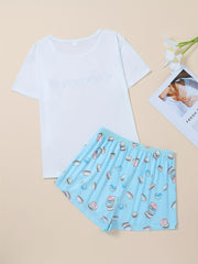 Letter Print Pajamas Set Top & Shorts Women's Sleepwear