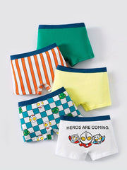 5pcs Cartoon Graphic Print Boys Boxer Briefs Set