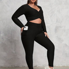 Honeycomb Textured Wrap Crop Top & Leggings Set