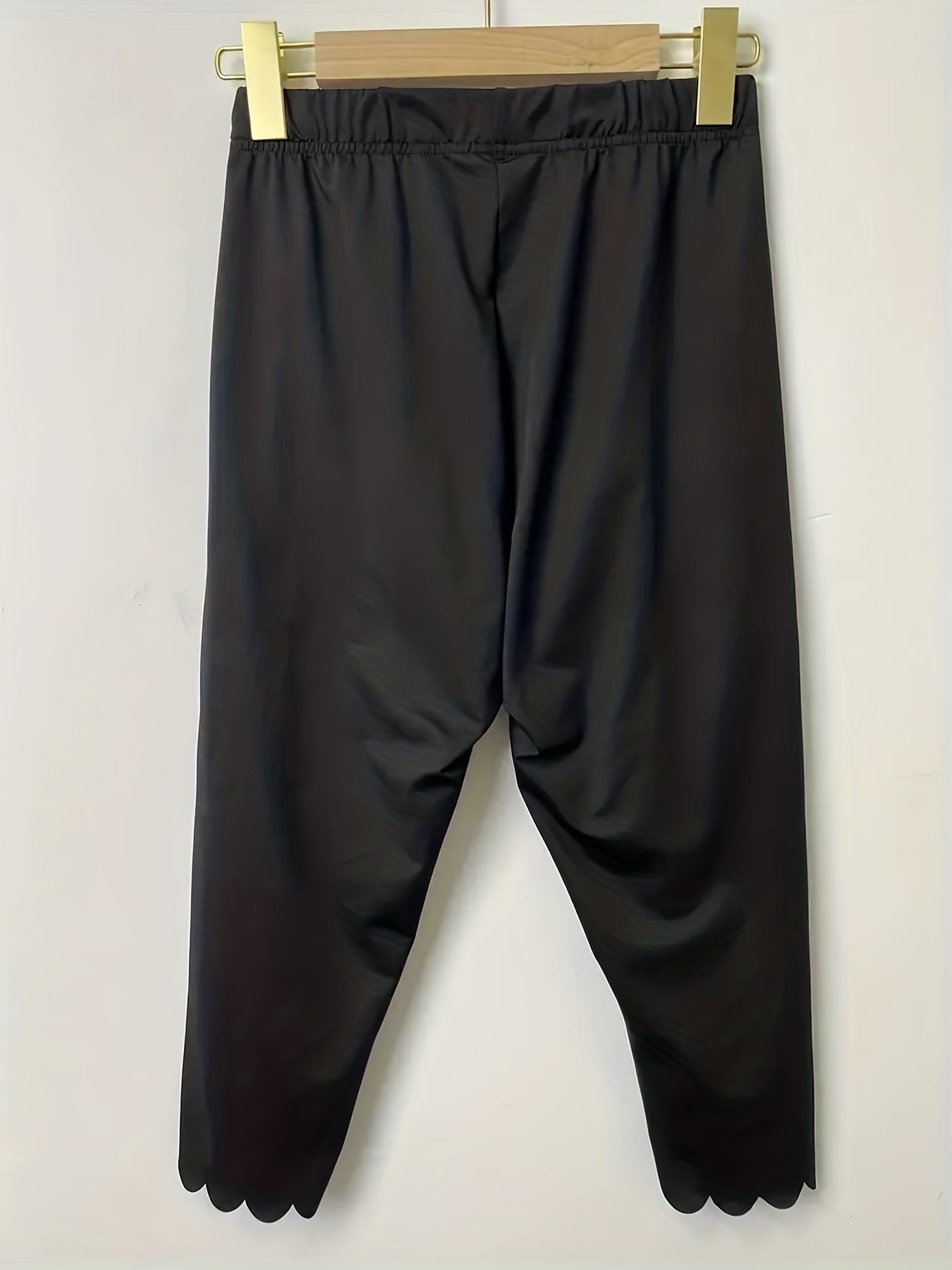 Scallop Trim Skinny Capris Leggings Casual Crop Leggings