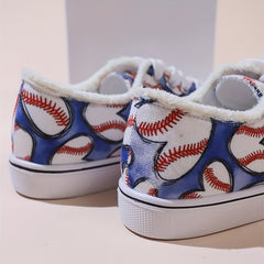 Women's Baseball Canvas Sneakers Round Toe Lace Up Flat Shoes