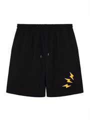 Men's Lightning Print Workout Shorts Active Breathable Drawstring