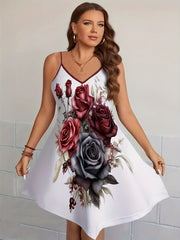 Goth Dress Women's Plus Floral & Butterfly Print V Neck Cami Dress