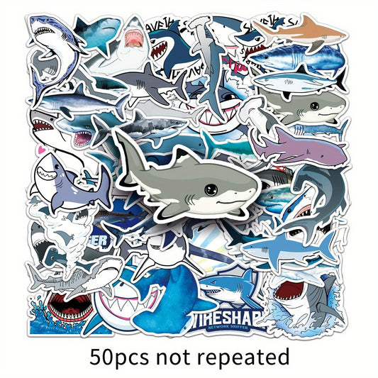 50pcs Shark Stickers Vinyl Decals for Laptops Water Bottles