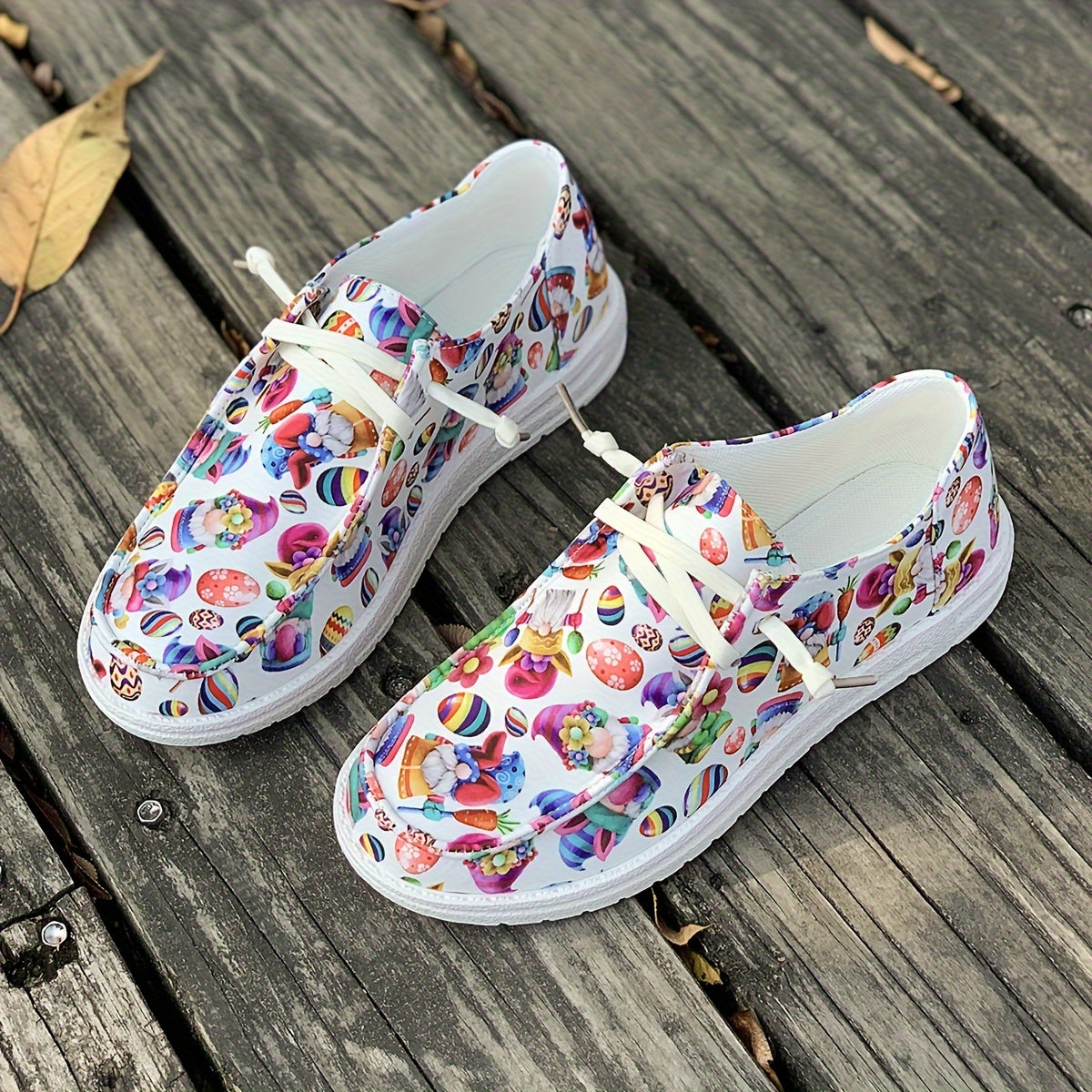 Women's Cartoon Figure & Eggs Print Sneakers Soft Sole Casual Flats