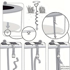 Heavy Duty Tent Trampoline Ground Nail Set with T-hook and Strong Straps