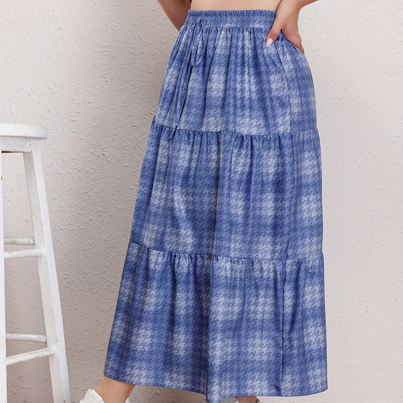 Ombre Houndstooth Print Maxi Skirt