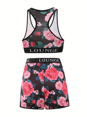 Floral Print Tank Top & Shorts Underwear Set