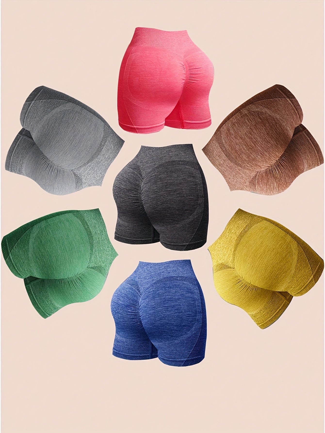 7pcs Seamless Stretch Yoga Shorts Running Sports Women's Activewear