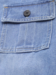 Solid Flap Pockets Denim Skirt Single Breasted Button Non Stretch