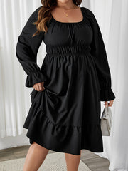 Solid Flounce Sleeve Round Neck Ruffle Trim Dress