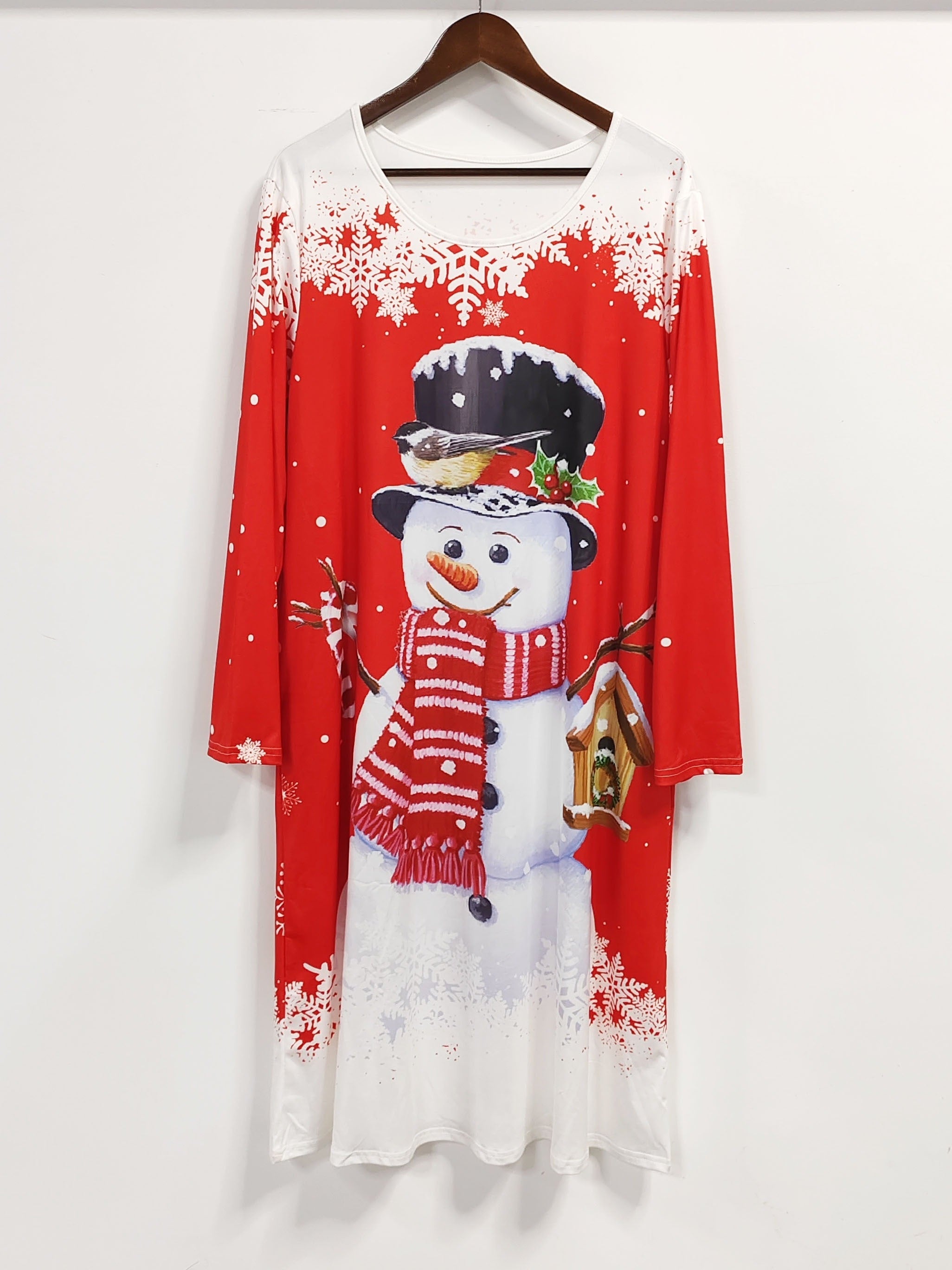 Women's Plus Snowman & Snowflake Print Christmas Dress