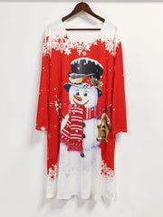 Women's Plus Snowman & Snowflake Print Christmas Dress