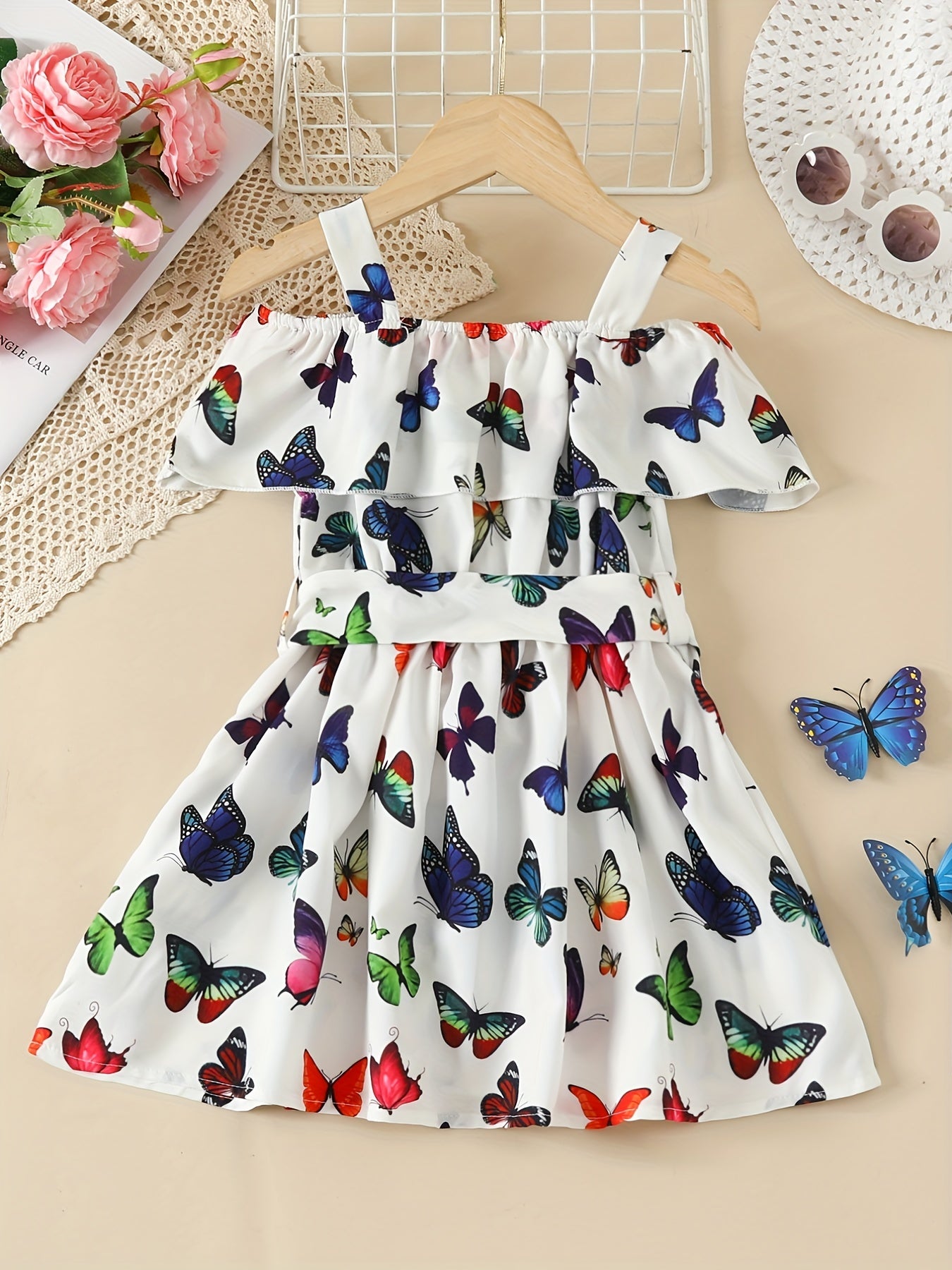 Toddler Girls Cold Shoulder Butterfly Graphic Dress