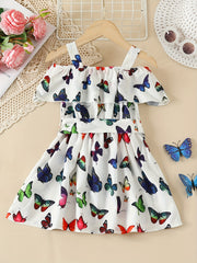 Toddler Girls Cold Shoulder Butterfly Graphic Dress