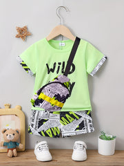 Boys Motorcycle Casual Outfit with T-shirt, Shorts & Bag for Summer Kids