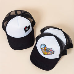 3pcs Heart FOREVER Patch Trucker Hat Baseball Cap Mesh Sunshade Dad Hat