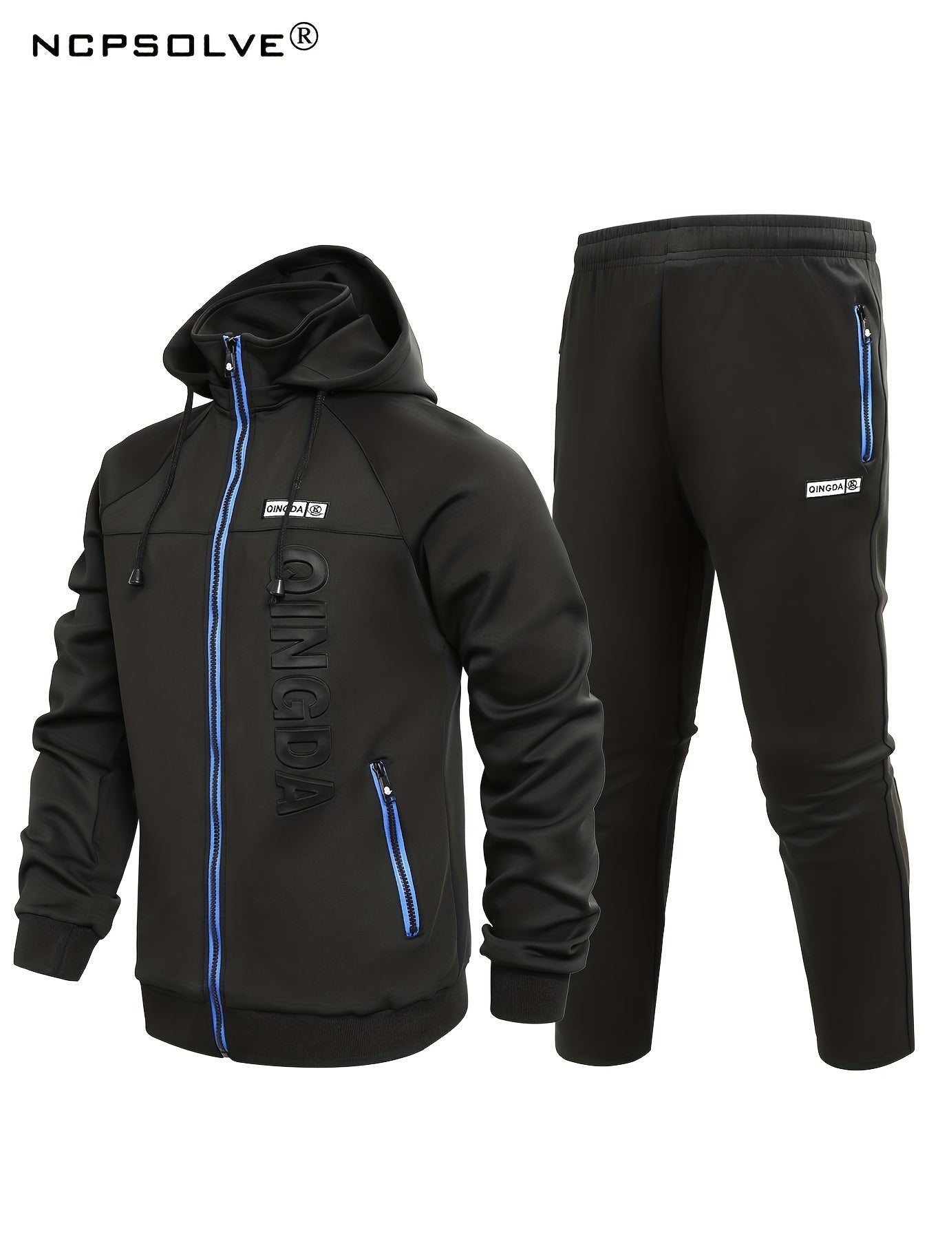 Men's Zip Up Hooded Jacket & Comfy Pants Set for Fall Winter Outdoor